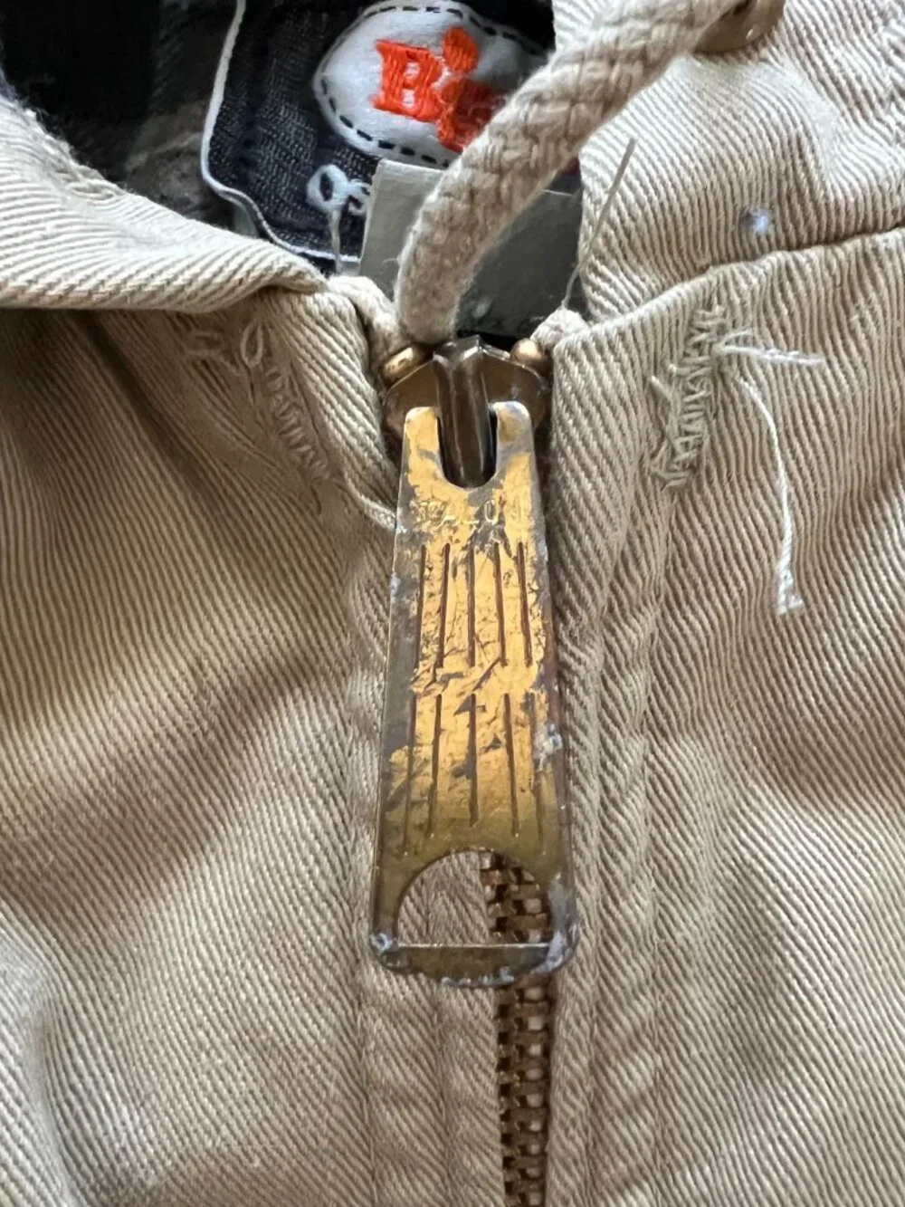 Vintage Oshkosh Bgosh canvas jacket boys large light tan brown hooded work